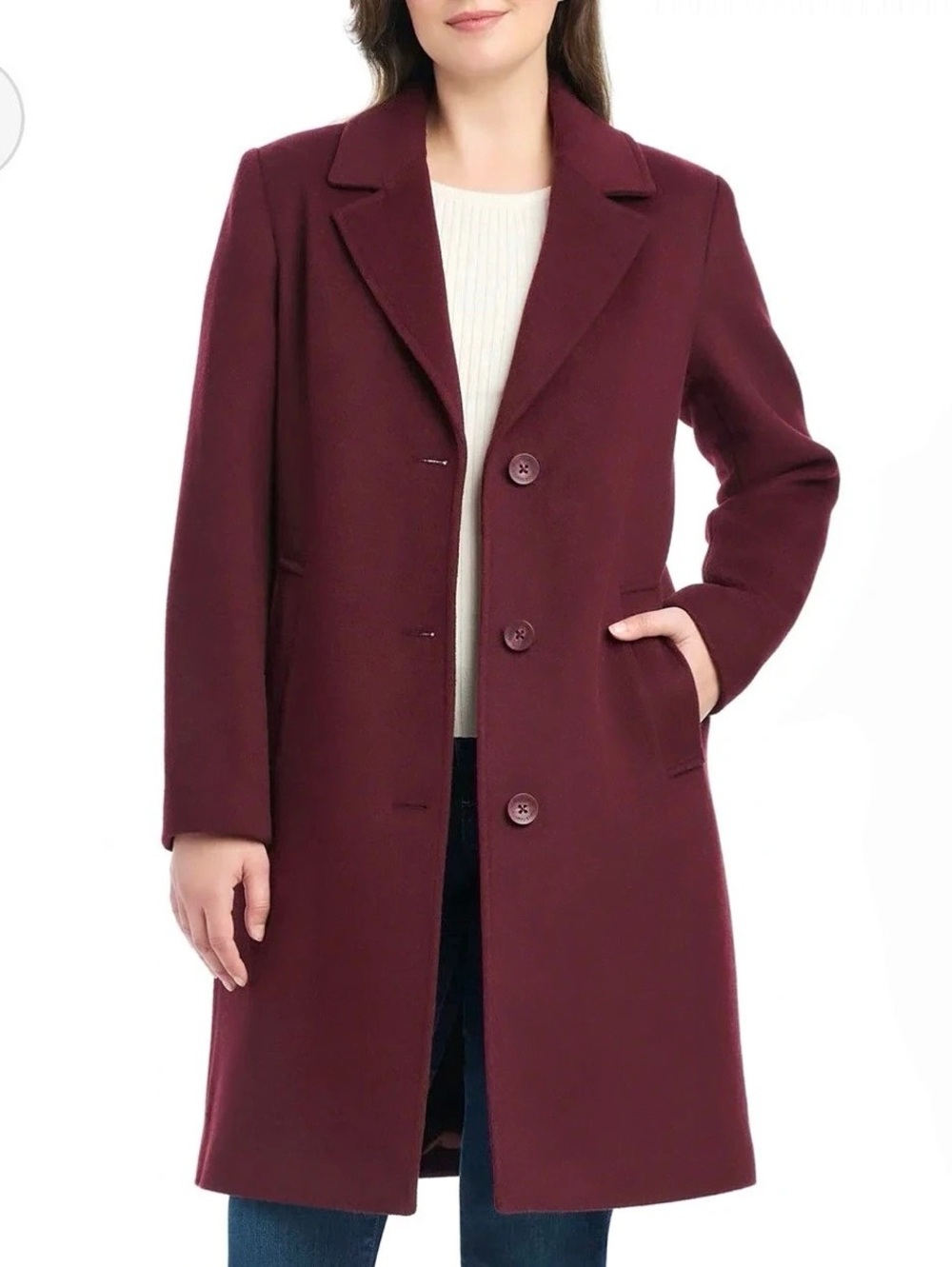 Vince Camuto Single-Breasted Wool-Blend Walker Coat Burgundy Medium
